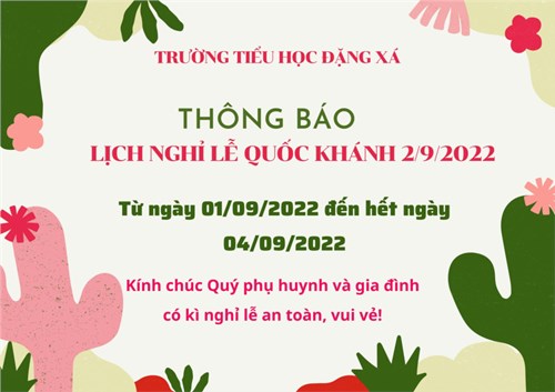 Thông báo Lịch nghỉ Lễ Quốc khánh 2/9/2022